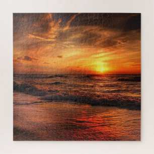 Vuur Zonsondergang Oceaan Golf Legpuzzel
