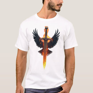 Vuurachtig Zwaardembleem met Vleugels T-shirt