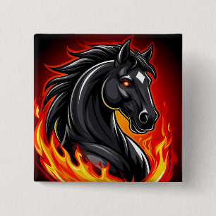 Vuurachtige Illustratie van Zwart Paard met Gloeie Vierkante Button 5,1 Cm