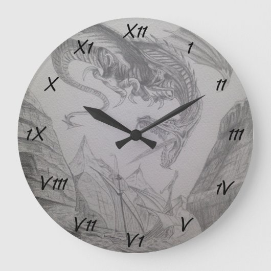 Vuurademende draak die de wandelboot aanvalt grote klok (Voorkant)