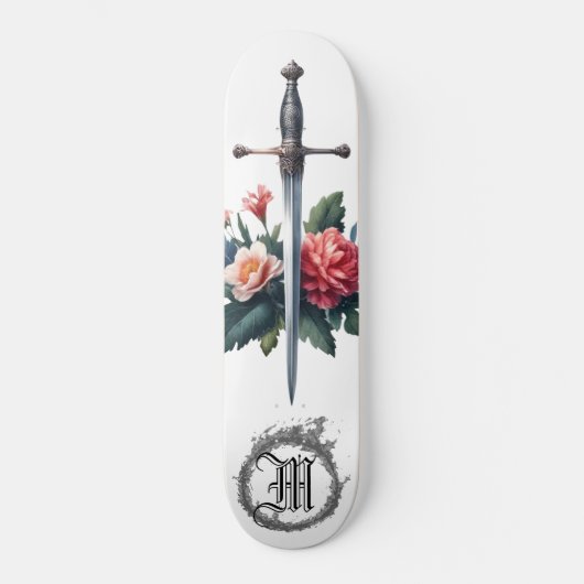 *~* Vuurbloemen AP88 Middeleeuws Zwaard Bloemen Skateboard (Voorkant)