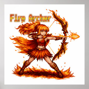 Vuurboog Pixel Art RPG Fantasie Vlam Krijger Poster