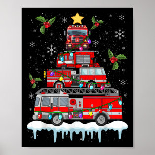 Vuurbrandende brandweerlieden Kerstboom - Kerstman Poster