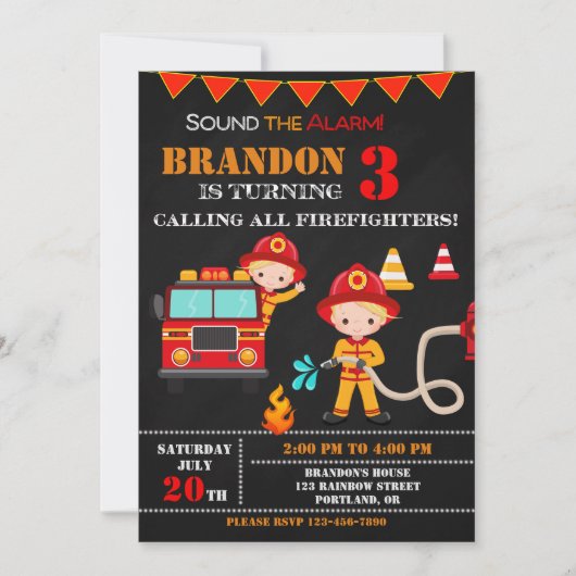 Vuurbrandweerman op verjaardagsfeestdag kaart (Voorkant)