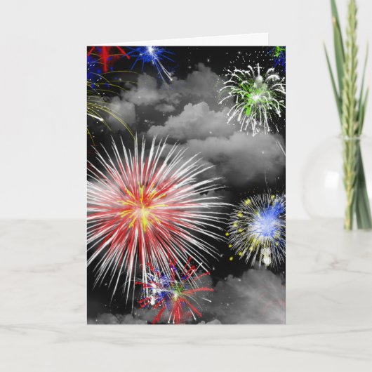 Vuurdagvuurwerk in wolken op 4 juli kaart (Voorkant)