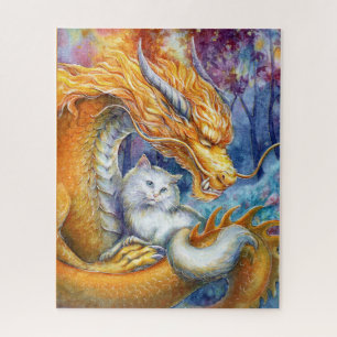 Vuurdraak en Witte Kat in Mystiek Woud Legpuzzel