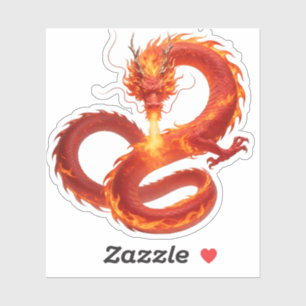 Vuurdraak Fantasie Kunstontwerp, Mythologisch Weze Sticker