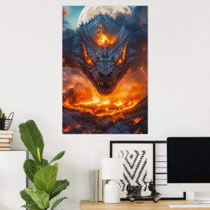 Vuurdraak onder vollemaanfantasie poster