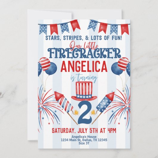 Vuurgedag in juli Uitnodiging vuurwerk (Voorkant)