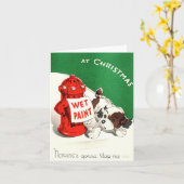 Vuurhydrant Puppy Kerst Kaart (Gele Bloem)