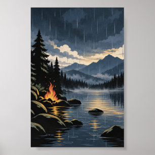 Vuurlicht & Regen   Modern Natuur Poster