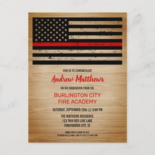 Vuurman Afstuderen brandweerman Thin Red Line Uitnodiging Briefkaart (Voorkant)