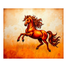 Vuurpaard Springt, Oranje Goud, Artistieke Grunge