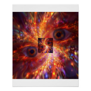 Vuurrijke Kosmische Ogen Gouden Explosie Perfect Poster
