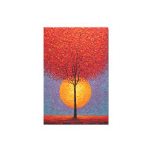 Vuurrode Boom met Gouden Zon Textuur Abstract
