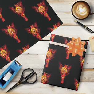 Vuurrode Fantasie Phoenix Vrouw Zwart Cadeaupapier