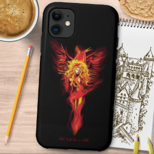 Vuurrode Fantasie Phoenix Vrouw Zwart iPhone 11 Hoesje