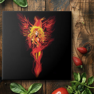 Vuurrode Fantasie Phoenix Vrouw Zwart Tegeltje
