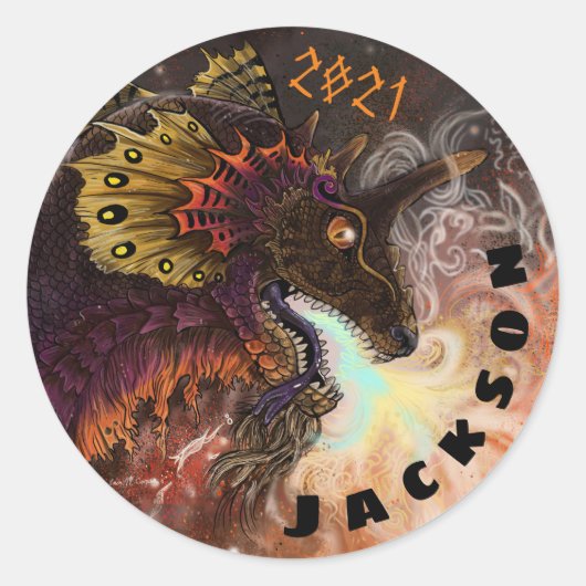 Vuurspitter Dragon - Aangepaste naam Ronde Sticker (Voorkant)