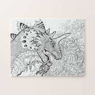 Vuurspitter Dragon Lineart Kleur uw eigen Legpuzzel