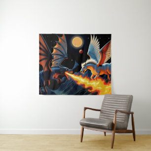 Vuurspuwende Draak en Pegasus Wandkleed