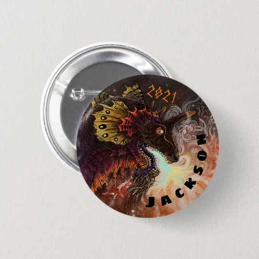 Vuurspuwer Draak Aangepaste Naam Ronde Button 5,7 Cm (Voorkant /achterkant)
