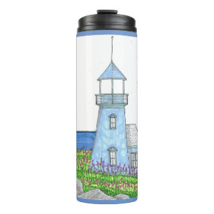 Vuurtoren 10; Thermische Tumbler; Grijs Blauw Thermosbeker