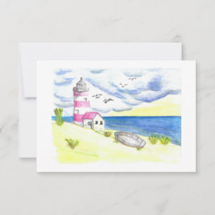 Vuurtoren aan de kust van de kustvisserij bedankkaart