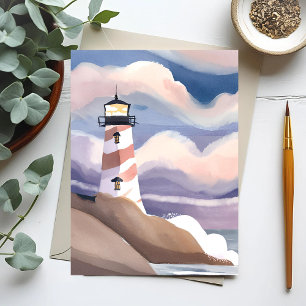Vuurtoren aan zee Aquarel Oceaanschilderij Briefkaart