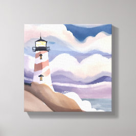 vuurtoren aan zee | Waterverf Ocean Painting Canvas Afdruk
