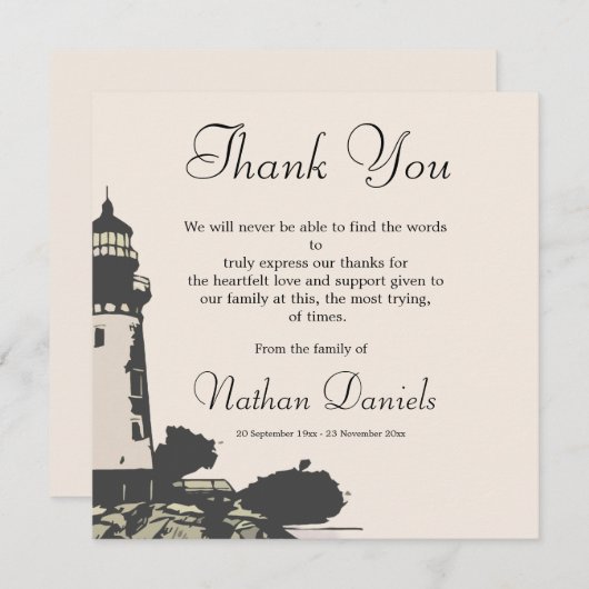 Vuurtoren begrafenis dank u kaarten (Voorkant / Achterkant)