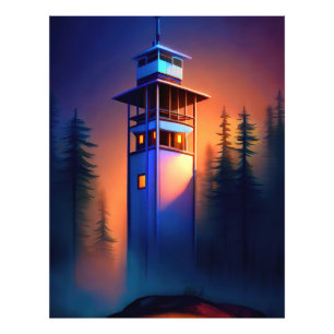 Vuurtoren bij nacht foto afdruk