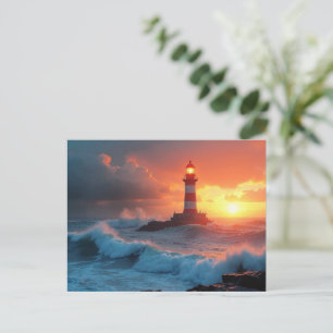 Vuurtoren bij zonsondergang briefkaart