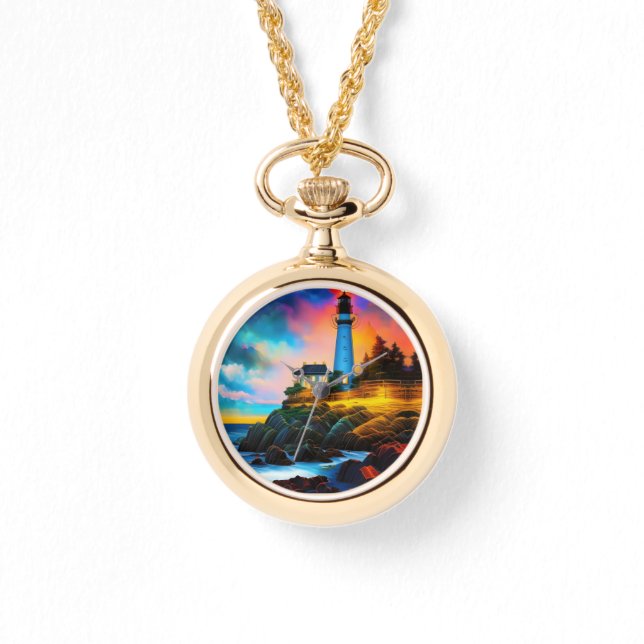 Vuurtoren bij zonsondergang horloge (Voorkant)