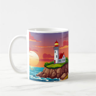 Vuurtoren bij zonsondergang koffiemok