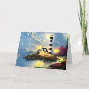 Vuurtoren bij zonsondergang Mooi strandlandschap Kaart