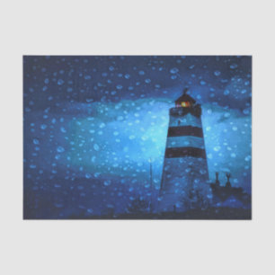Vuurtoren blauw op een regenachtige donkere nacht  tissuepapier
