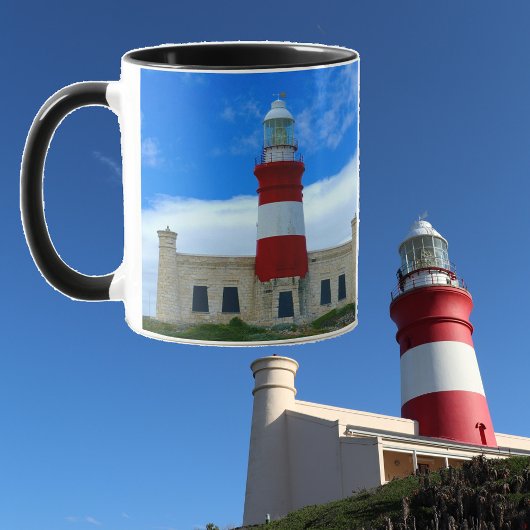 Vuurtoren Blauw Wit Rood Koffie Tijd Foto Mok