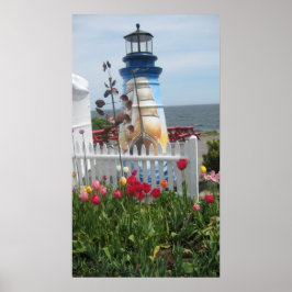 Vuurtoren, bloemen en oceaandruk poster