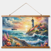 Vuurtoren Bloementuin op het Zee Hangend Wandkleed (Voorkant)