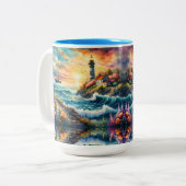 Vuurtoren Bloementuin op het Zee Tweekleurige Koffiemok (Voorkant links)