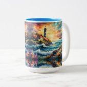Vuurtoren Bloementuin op het Zee Tweekleurige Koffiemok (Voorkant rechts)