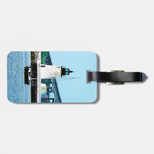 Vuurtoren, brug en boten, Newport, RI Bagagelabel (Achterkant horizontaal)