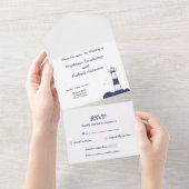 Vuurtoren bruiloft RSVP All In One Uitnodiging (Afscheurbaar)