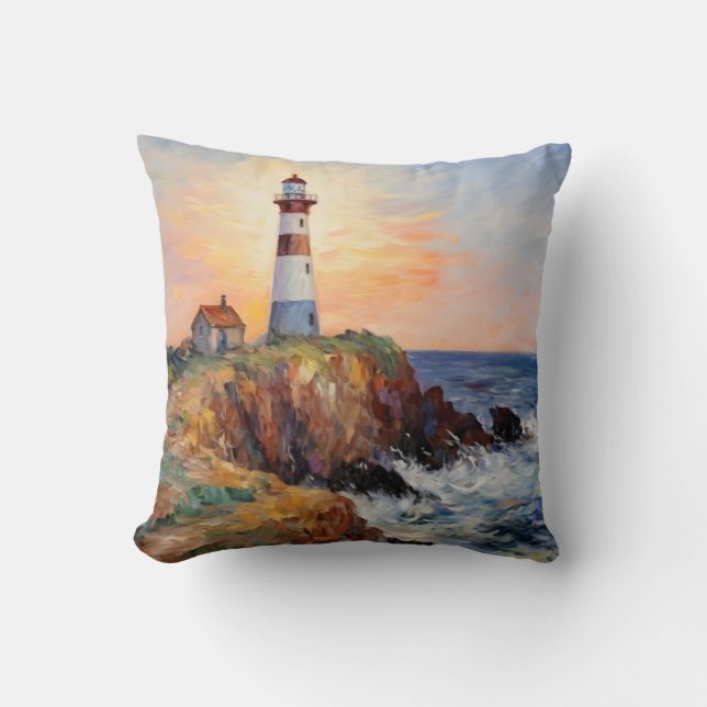 Vuurtoren Cliff Landschap landschap Fine Art Kussen (Voorkant)