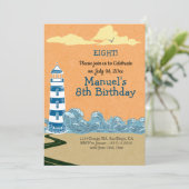 Vuurtoren door het Zee Verjaardagsfeest Kaart (Staand voorkant)