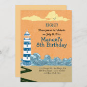 Vuurtoren door het Zee Verjaardagsfeest Kaart (Voorkant / Achterkant)