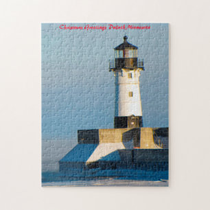 Vuurtoren Duluth Minnesota.Kerstgroeten Legpuzzel