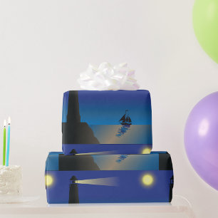 vuurtoren en motorpapier cadeaupapier