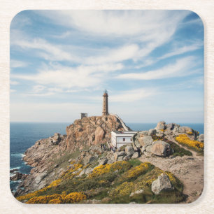 Vuurtoren en museum   Cabo Vilan Galicia Spanje Vierkante Kartonnen Onderzetter